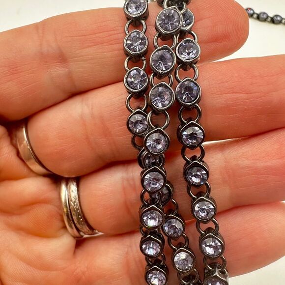 50” purple bezel set rhinestones with black stainless steel metal necklace! - Picture 8 of 12